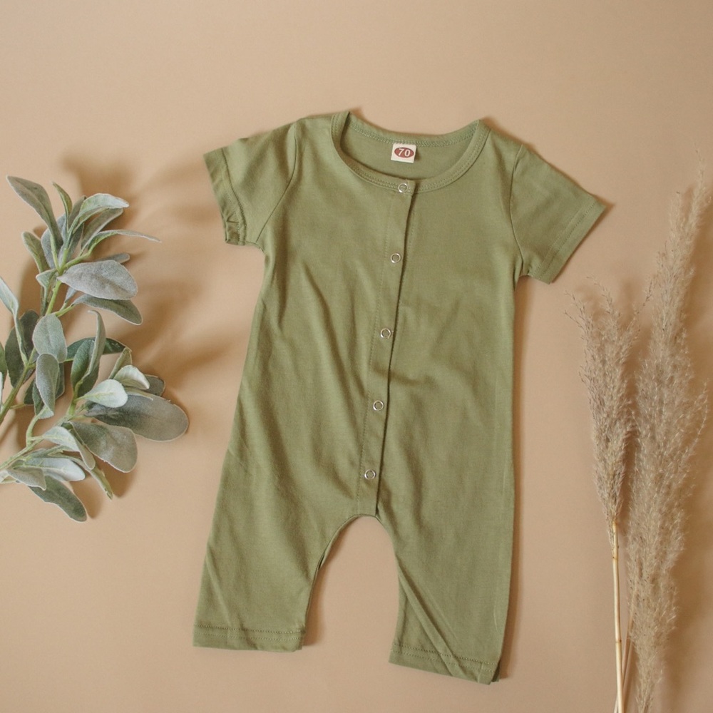 Button Front Short Sleeve Jumper Olive Green Baby